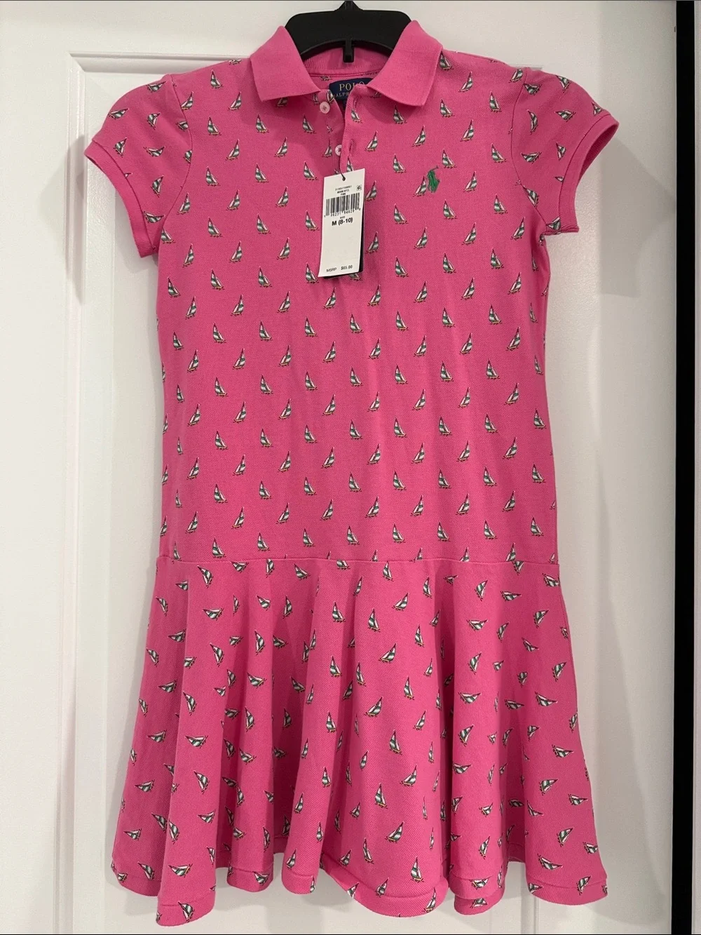 Ralph Lauren Girls' Bright Pink Polo Dress with Sailboat Motif